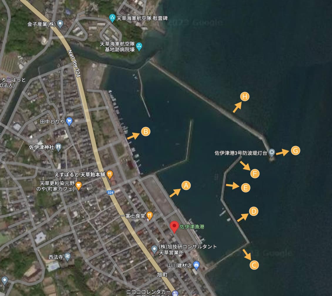 佐伊津漁港の釣り座説明画像
